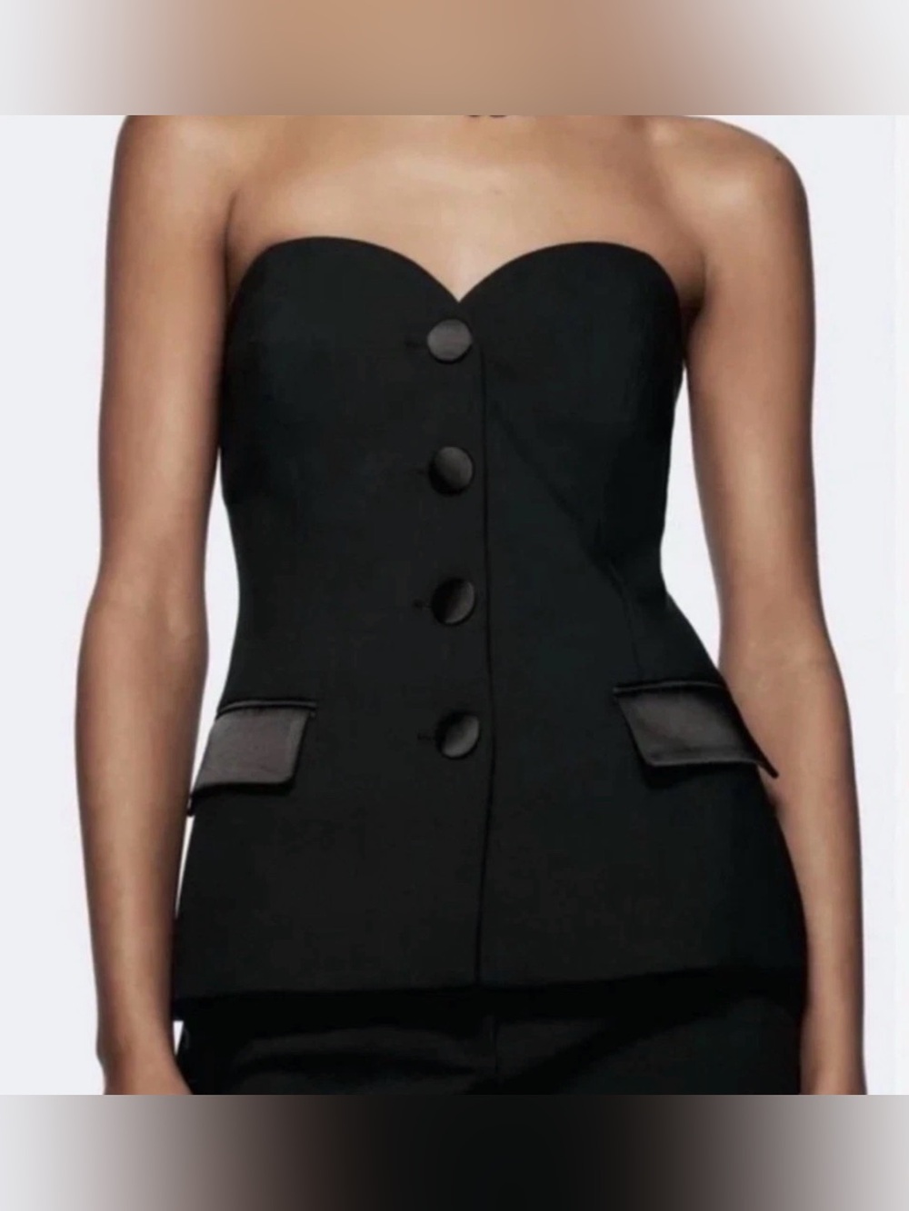 ZARA Black Tuxedo Strapless Sweetheart Neck Vest Top Sz L NWOT